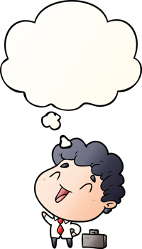 cartoon businessman and thought bubble in smooth gradient style png