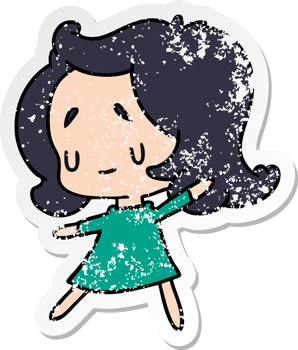 distressed sticker cartoon of a cute kawaii girl png