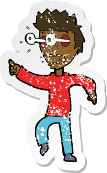 retro distressed sticker of a cartoon man with popping out eyes png