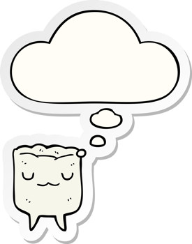 cartoon tooth and thought bubble as a printed sticker png