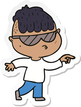 sticker of a cartoon boy wearing sunglasses pointing png