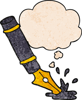 cartoon fountain pen and thought bubble in grunge texture pattern style png