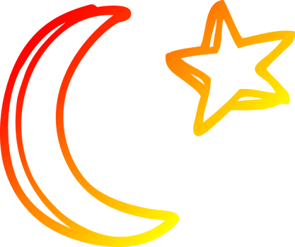 warm gradient line drawing cartoon moon and star shape png