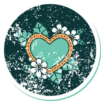distressed sticker tattoo style icon of a botanical heart png