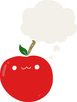 cartoon cute apple and thought bubble in retro style png