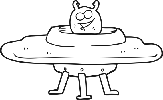 black and white cartoon spaceship png