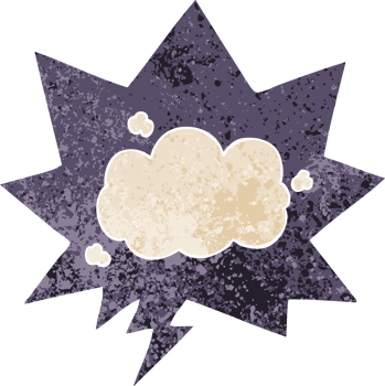 cartoon cloud with speech bubble in grunge distressed retro textured style png