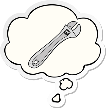 cartoon spanner and thought bubble as a printed sticker png