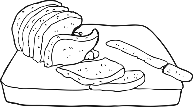 hand drawn black and white cartoon sliced bread png