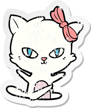 distressed sticker of a cute cartoon cat png