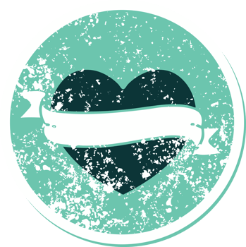 iconic distressed sticker tattoo style image of a heart and banner png