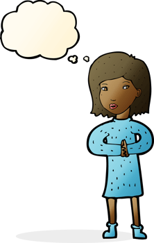 cartoon calm woman with thought bubble png