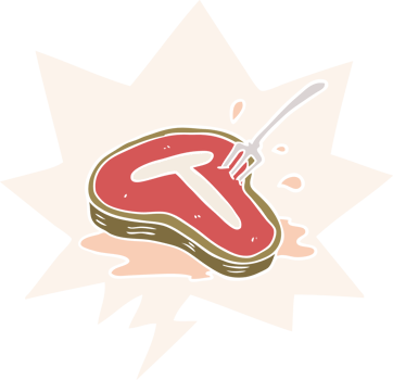 cartoon cooked steak and fork with speech bubble in retro style png