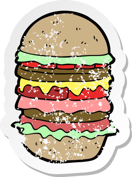 retro distressed sticker of a cartoon amazing burger png