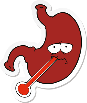 sticker of a cartoon upset stomach png