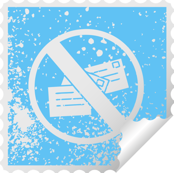 distressed square peeling sticker symbol of a no post sign png