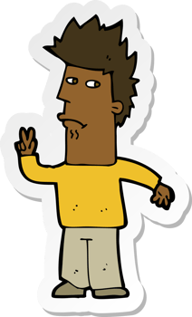 sticker of a cartoon man giving peace sign png