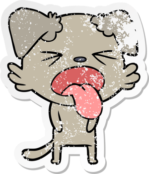 distressed sticker of a cartoon disgusted dog png