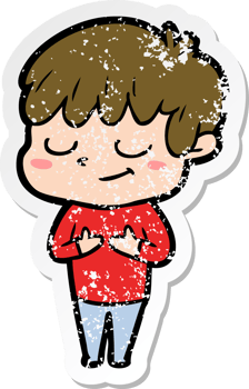 distressed sticker of a cartoon happy boy png