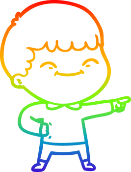 rainbow gradient line drawing of a cartoon happy boy png