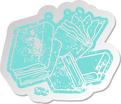 distressed old sticker of a collection of books png
