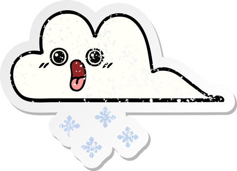 distressed sticker of a cute cartoon snow cloud png