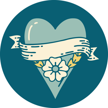 iconic tattoo style image of a heart flower and banner png
