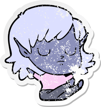 distressed sticker of a cartoon elf girl png