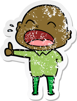 distressed sticker of a cartoon shouting bald man png