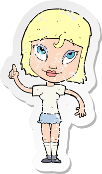 retro distressed sticker of a cartoon woman with idea drawing png