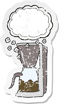 retro distressed sticker of a cartoon coffee maker png