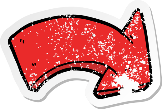 distressed sticker of a cartoon pointing arrow sign png