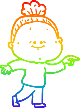 rainbow gradient line drawing of a cartoon happy old woman png