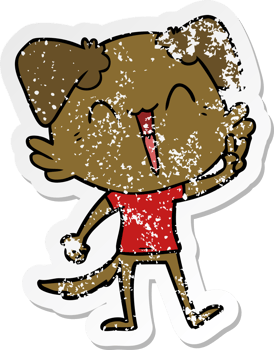 distressed sticker of a happy little dog cartoon png