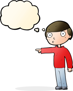 cartoon man pointing with thought bubble png