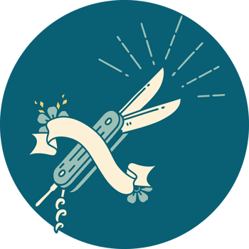 icon of a tattoo style folding knife png