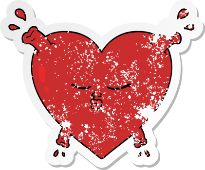 distressed sticker of a cartoon heart png