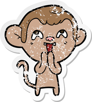 distressed sticker of a crazy cartoon monkey png