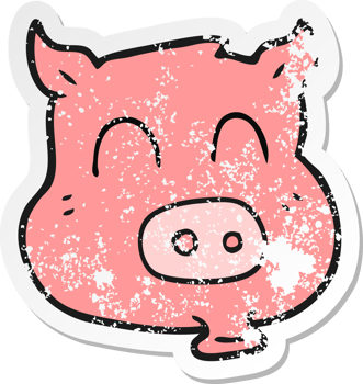 retro distressed sticker of a cartoon pig png