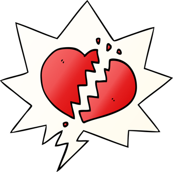 cartoon broken heart with speech bubble in smooth gradient style png