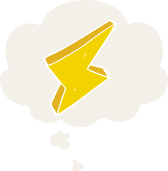 cartoon lightning with thought bubble in retro style png