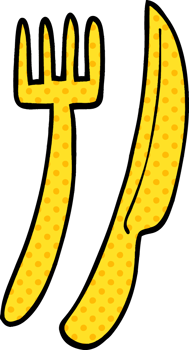 cartoon doodle gold cutlery set png