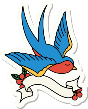 tattoo style sticker with banner of a swallow png