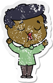 distressed sticker of a cartoon man talking png