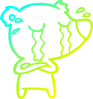 cold gradient line drawing of a cartoon crying bear png