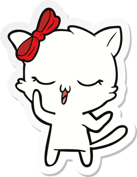 sticker of a cartoon cat with bow on head png