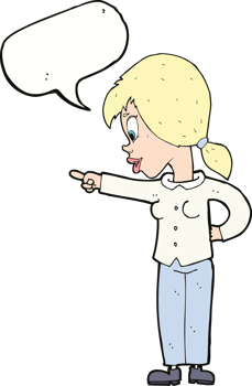 cartoon enthusiastic woman pointing with speech bubble png