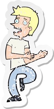 retro distressed sticker of a cartoon stressed out man png
