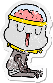 distressed sticker of a happy cartoon robot png