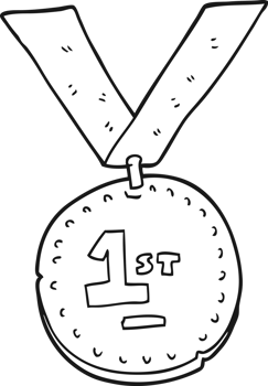 black and white cartoon first place medal png